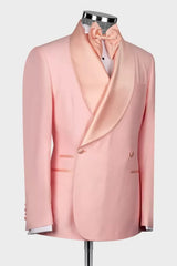 Fancy Pink Shawl Lapel Double-Breasted Wedding Suit