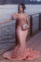 Elegant Dusty Rose Off-The-Shoulder Sweetheart Prom Dresses Mermaid Column Floor Length With Beads