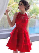 A-Line/Princess Scoop Neck sleeveless Short/Mini Chiffon Homecoming Dresses With Lace