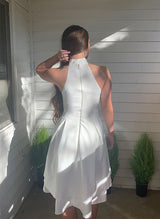 A-Line/Princess Halter Sleeveless Satin Short/Mini Homecoming Dress With Ruffle