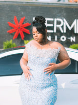 Elegant Blue Strapless Sleeveless Mermaid Prom Dresses Sheath Long With Gem