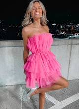 A-Line Square Neckline Sleeveless Short/Mini Tulle Homecoming Dresses