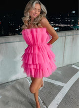 A-Line Square Neckline Sleeveless Short/Mini Tulle Homecoming Dresses