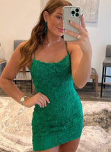 Sheath/Column Scoop Neck Sleeveless Short/Mini Lace Homecoming Dresses