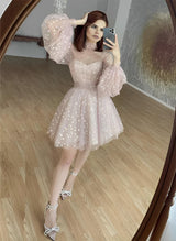 A-Line Illusion Neck Sleeveless Short/Mini Lace Homecoming Dresses