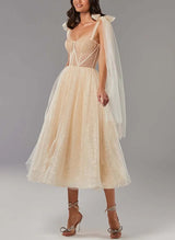 A-Line Sweetheart Tulle Homecoming Dresses With Bow(s)/Rhinestone