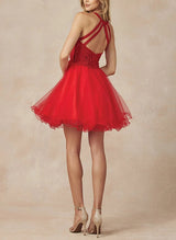 A-Line Sleeveless Lace/Tulle Homecoming Dresses With Appliques Lace
