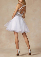 A-Line Sleeveless Lace/Tulle Homecoming Dresses With Appliques Lace