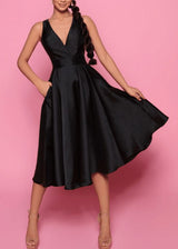 Satin V-Neck A-Line Knee-Length Homecoming Dresses With Pockets