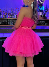 A-Line Strapless Sleeveless Short/Mini Tulle Homecoming Dresses With Sash