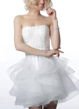A-Line Strapless Short/Mini Lace/Tulle Homecoming Dresses With Rhinestone