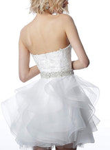 A-Line Strapless Short/Mini Lace/Tulle Homecoming Dresses With Rhinestone