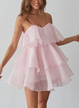 A-Line Strapless Sleeveless Short/Mini Tulle Homecoming Dresses