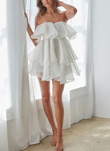 A-Line Strapless Sleeveless Short/Mini Tulle Homecoming Dresses