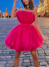 Barbie Pink A-Line Sleeveless Short/Mini Tulle Homecoming Dresses