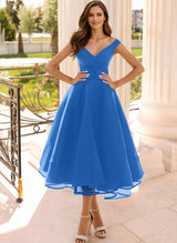 Simple Cap Shoulder A-Line Tea-Length Homecoming Dresses