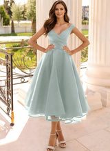 Simple Cap Shoulder A-Line Tea-Length Homecoming Dresses