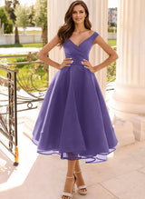 Simple Cap Shoulder A-Line Tea-Length Homecoming Dresses