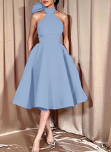 Ball-Gown Halter Sleeveless Satin(Non-Stretch) Homecoming Dresses With Bow(s)