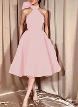 Ball-Gown Halter Sleeveless Satin(Non-Stretch) Homecoming Dresses With Bow(s)