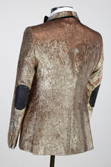Khaki Shawl Lapel Jacquard Double-Breasted Wedding Suit