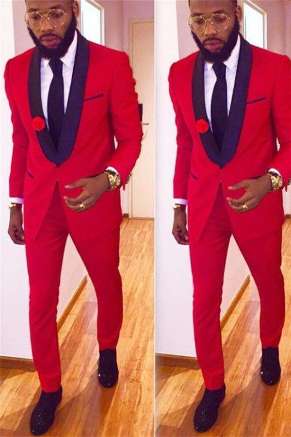 2 Pieces Red Men Suits with One Button Latest Coat Pant Design Shawl Collar Prom Tuxedo 2 Pieces Red Men Suits with One Button Latest Coat Pant Design Shawl Collar Prom Tuxedo