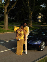 Pretty Yellow Halter Sweetheart Sleeveless Prom Dresses Sheath Gem With Bow Knot