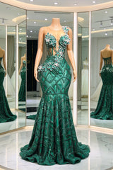 Unique Dark Green Sleeveless Mermaid Prom Dresses Floor Length Beading With Zipper Pleats