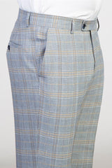 Light Blue Peaked Lapel Double-Breasted Plaid Prom Suit