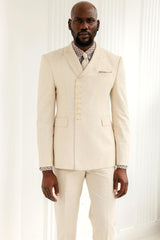 Apricot Peaked Lapel Close-Fitting Prom Suit