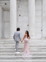 Romantic Strapless Sleeveless Mermaid Prom Dresses Column Gem With Lace-Up Back