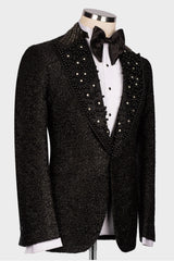 Shiny Beaded Crystals Black 2-Piece Wedding Suit for Groom