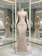 Dazzling Strapless Sleeveless Mermaid Prom Dresses Column Long With Zipper