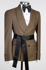 Golden Brown Formal Suit with Black Sash for Wedding