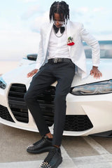 White Shawl Lapel Jacquard Prom Suit