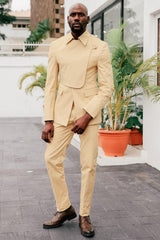 Apricot Turn-Down Collar Prom Suit with Flaps