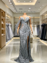 Glamorous Sweetheart One Shoulder Mermaid Prom Dresses Floor Length With Side Split