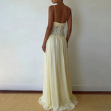 Chic Daffodil Halter Sweetheart Sleeveless Chiffon Prom Dresses Floor Length With Lace-Up Back