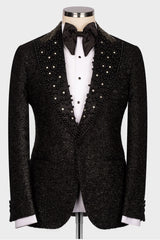 Shiny Beaded Crystals Black 2-Piece Wedding Suit for Groom