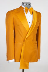 Orange Peaked Lapel Two-Layer Satin Double-Breasted Men's Suit