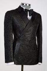 Black Frosted Side One-Button Men's Suit with Satin Lapel