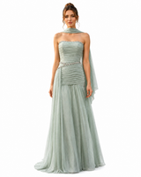 Charming Strapless Sleeveless Chiffon Prom Dresses Floor Length Gem Pleats With Lace-Up Back