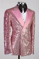 Pink Sequin Prom Suit with Satin Peaked Lapel