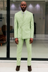 Light Green Peaked Lapel Prom Suit with Metal Button