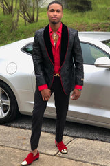 Black Jacquard Prom Suit with Velvet Shawl Lapel