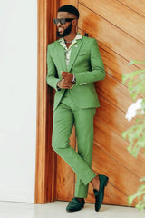 Green Notched Lapel One-Button Prom Suit