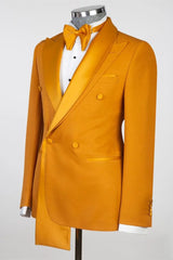 Orange Peaked Lapel Two-Layer Satin Double-Breasted Men's Suit