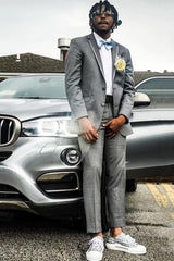 Gray Notched Lapel Close-Fitting Prom Suit