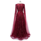 Romantic Burgundy V-Neck Long Sleeves Prom Dresses A-Line Beads With Zipper