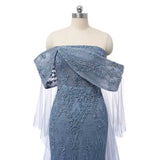 Chic Asymmetrical Strapless Mermaid Prom Dresses Column Long With Beads Zipper